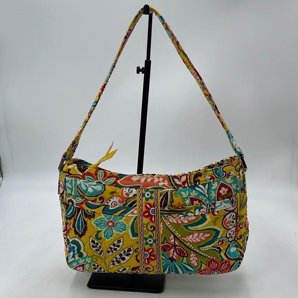 Vera Bradley yellow floral boho medium shoulder bag purse.